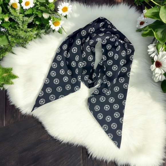 Black White Flower Power Long Head Scarf Hair Tie Belt - Picture 8 of 8